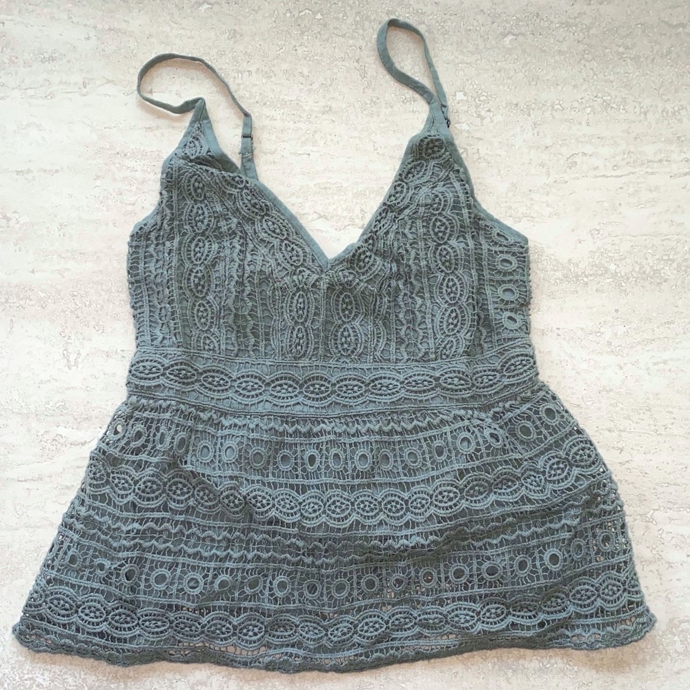 Abercrombie & Fitch Lace Green Tank Top Blouse